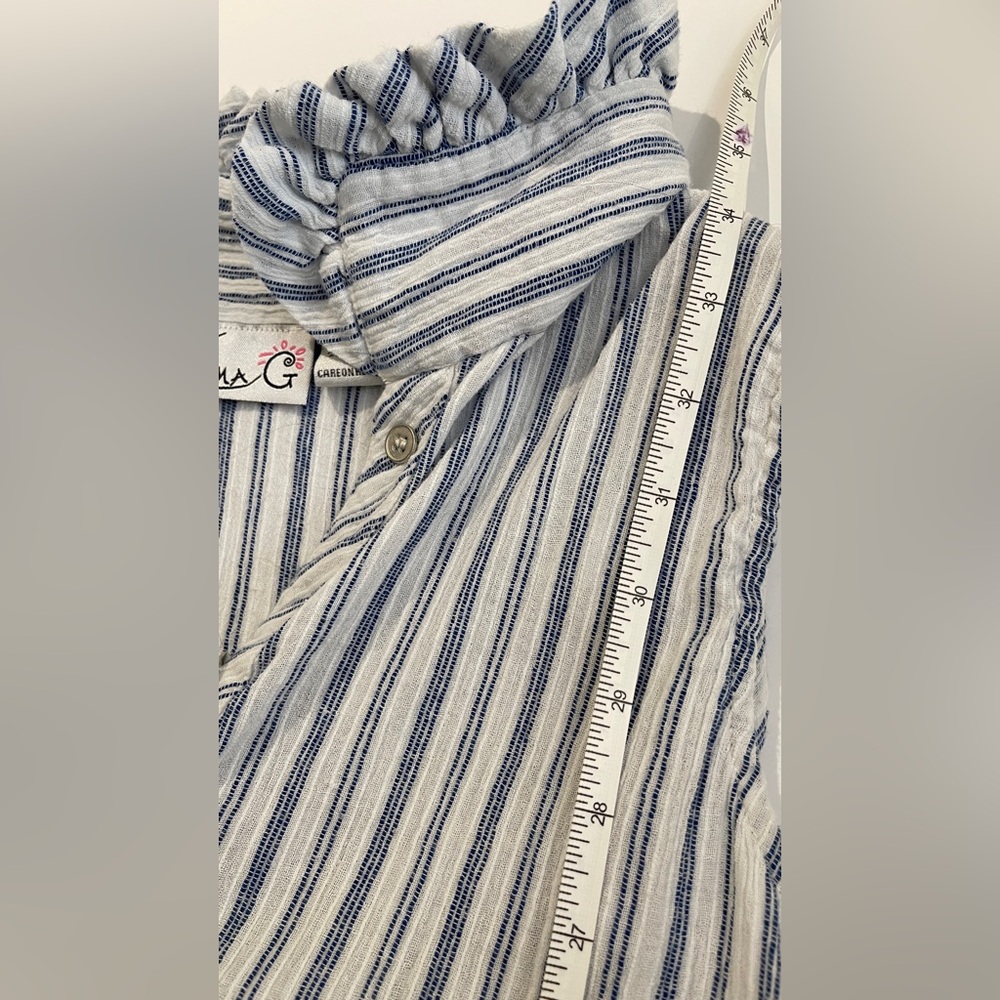 Emma G Blue Striped Cotton Sleeveless Dress - Picture 6 of 14
